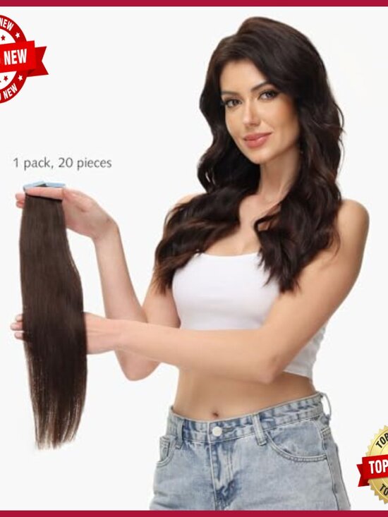 20 Inch Tape In Hair Extensions 100% Human Hair 20 Pieces Seamless main image 5